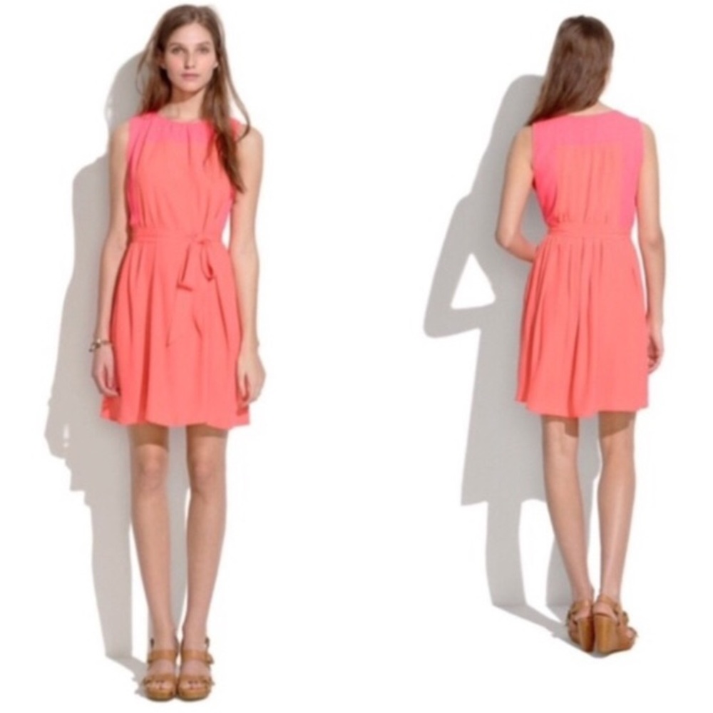 Madewell Orange and Pink Sleeveless Dress with a Belt (Size XS)